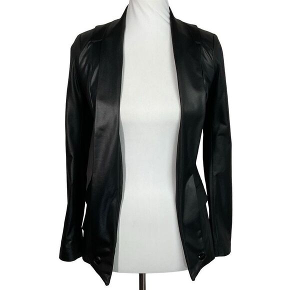 Guess Black Shiny Open Front Blazer Jacket 0 - Picture 1 of 5